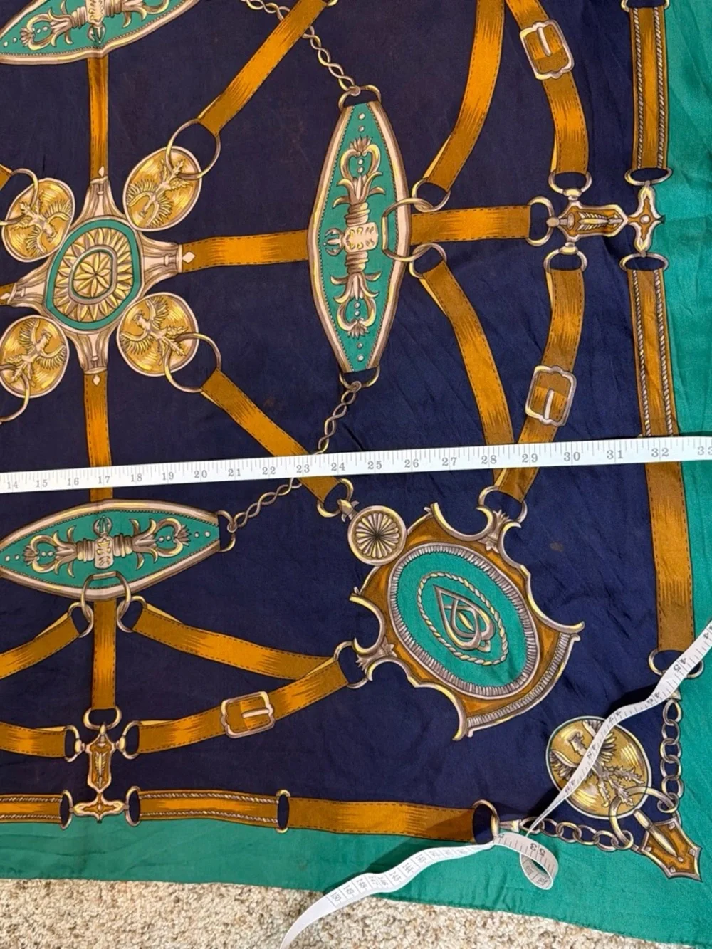 Navy & Teal Equestrian Print Silk-Feel Scarf